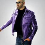 Men’s purple leather biker jacket – diamond quilted slim fit