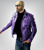 Men’s purple leather biker jacket – diamond quilted slim fit