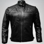 Men’s Diamond Quilted Black Leather Biker Jacket Slim Fit Retro Style