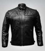 Men’s Diamond Quilted Black Leather Biker Jacket Slim Fit Retro Style