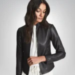 Women’s Black Leather Jacket 100% Lambskin with Gunmetal Zipper