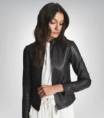 Women’s Black Leather Jacket 100% Lambskin with Gunmetal Zipper