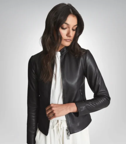 Women’s Black Leather Jacket 100% Lambskin with Gunmetal Zipper