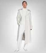 Women’s off-white leather trench coat – long elegant style outerwear