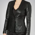 Women’s black leather blazer coat – short street style jacket