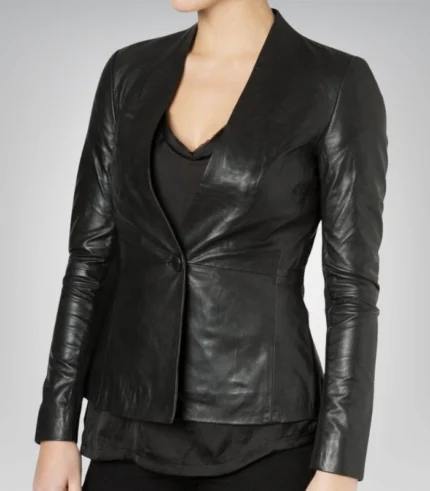 Women’s black leather blazer coat – short street style jacket