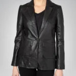 Women’s black leather blazer coat – classic street style jacket