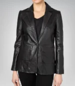 Women’s black leather blazer coat – classic street style jacket