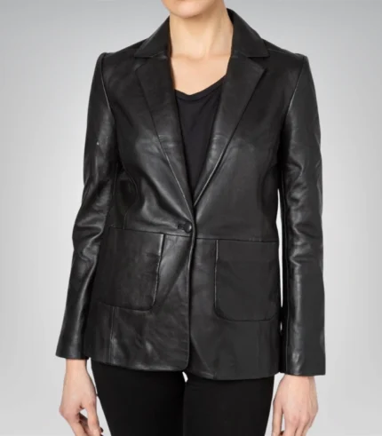 Women’s black leather blazer coat – classic street style jacket