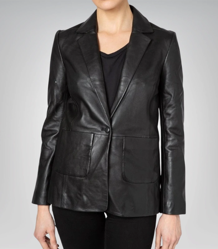 Women’s Black Leather Blazer Coat – Classic Street Style Jacket Women’s black leather blazer coat – classic street style jacket