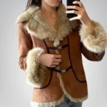 Women’s sheepskin shearling brown fur coat – vintage Afghan suede jacket