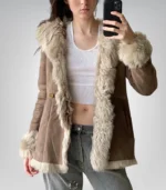 Women’s Sheepskin Shearling Hooded Coat | Handmade Vintage Suede Afghan Style