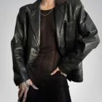 Classic street style black leather blazer for women – premium jacket