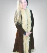 Women’s Dark Brown Sheepskin Suede Coat | Handmade Penny Lane Afghan Style