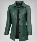 Premium women’s leather coat – green mid-length fashion outerwear