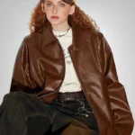 Women’s oversized leather bomber jacket – vintage Korean streetwear 2025