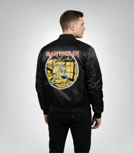 Vintage Iron Maiden 1980s tour bomber jacket with band logo