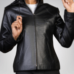Jenny women’s red real leather jacket with detachable hood – stylish versatile design