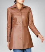 Women’s 3/4 Length Genuine Leather Car Coat – Classic & Elegant Design - Image 10
