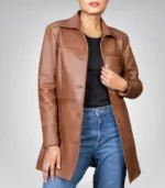 Women’s 3/4 Length Genuine Leather Car Coat – Classic & Elegant Design - Image 11