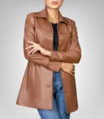 Women’s 3/4 Length Genuine Leather Car Coat – Classic & Elegant Design - Image 12