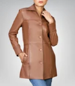 Women’s 3/4 Length Genuine Leather Car Coat – Classic & Elegant Design - Image 13