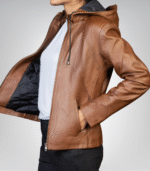 Versatile Women’s Brown Leather Jacket – Jenny Detachable Hood Design