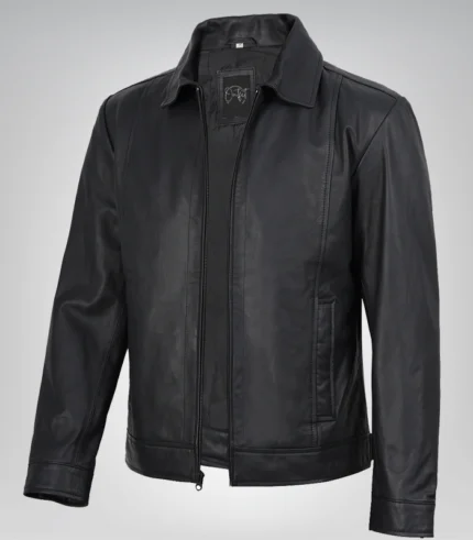 Men’s 100% lambskin motorcycle jacket – matte black classic biker look