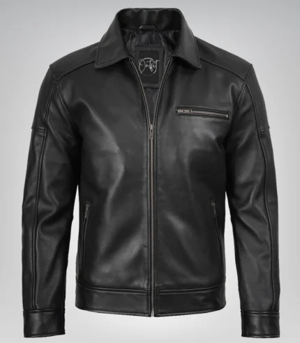 Premium Men’s Black Leather Jacket – Owen Biker Style with Rugged Finish