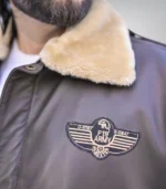 Premium men’s lambskin leather aviator jacket – removable fur collar design