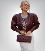 Women’s Burgundy Cropped Leather Jacket – Trendy Short Bolero Blazer