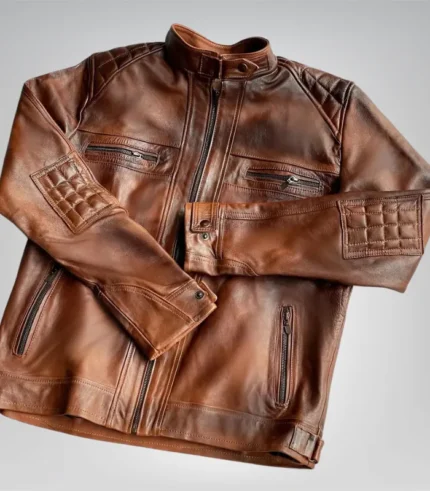 Retro brown leather motorcycle jacket for men – perfect gift for him
