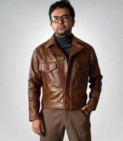 Men’s Vintage Café Racer Leather Jacket – Distressed Brown Sheepskin Motorcycle Biker Coat 90s Retro Old-School Handmade Outerwear 2025