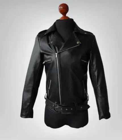 Men’s retro motorcycle coat – black cowhide double rider biker jacket