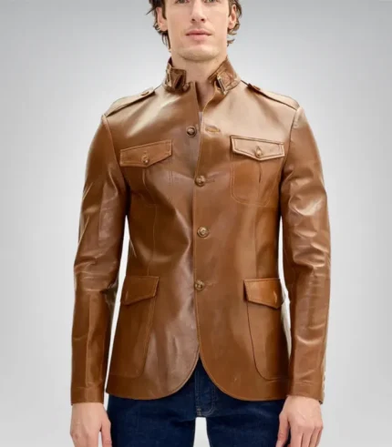 Customizable men’s lambskin leather jacket – brown vintage moto shirt