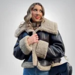 Women’s brown B3 bomber jacket – faux shearling leather double-collar design