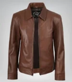 Men’s classic cognac leather Harrington jacket – timeless casual outerwear