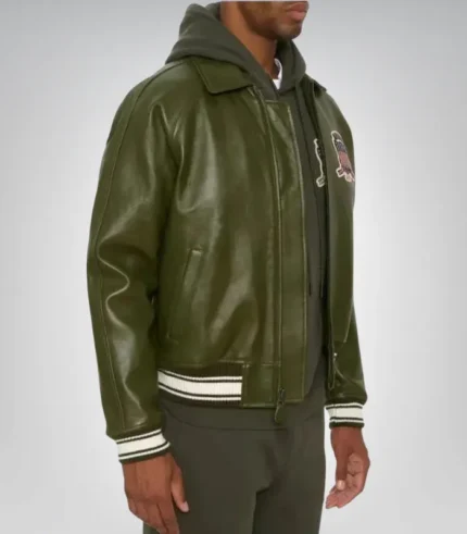 Men’s vintage Avirex leather jacket – olive green aviation bomber style