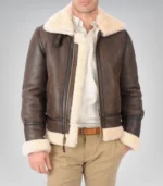B3 RAF Shearling Bomber Jacket – Real Sheepskin Leather Aviator Flight Coat - Image 2