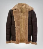 Men’s Vintage Brown Sheepskin Flying Jacket – Classic Shearling Aviator Coat - Image 2