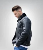 Genuine sheepskin leather aviator jacket for men – black bomber style