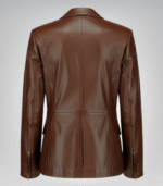 Elegant Women’s Brown Lambskin Leather Blazer – Classic Tailored Fit