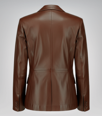 Elegant Women’s Brown Lambskin Leather Blazer – Classic Tailored Fit
