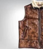 Brown shearling vest for men – genuine sheepskin sleeveless jacket