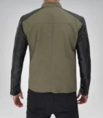Stylish men’s leather café racer jacket – army green and black biker coat