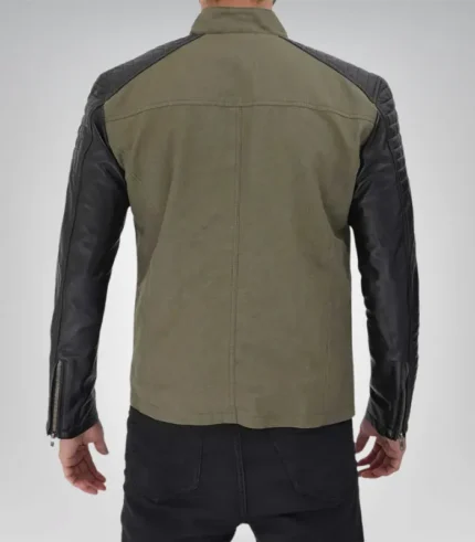 Stylish men’s leather café racer jacket – army green and black biker coat