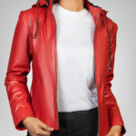Jenny women’s red real leather jacket with detachable hood – stylish versatile design