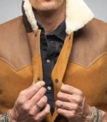 Men’s Western Shearling Vest in Tobacco Brown – Suede Leather Gilet - Image 6