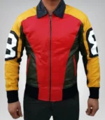 Men’s black leather 8 Ball bomber jacket – Puddy style motorcycle jacket