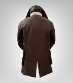 Classic Bane style men’s brown leather coat with warm sherpa lining